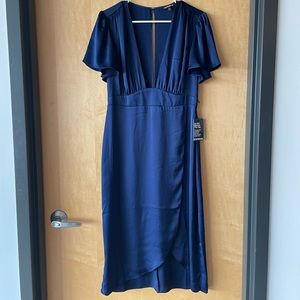 Express Satin Navy Midi Dress, Size 10 NWT